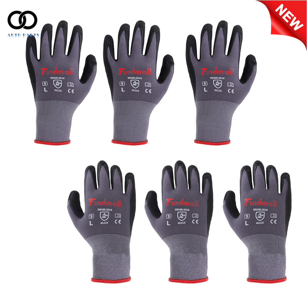 3 Pairs Work Gloves L-Size MicroFoam Nitrile Coated Knit Nylon Gloves