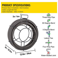 Drain Cleaning Cable 75 Ft. X 1/2 In. Solid Core Cable Sewer Cable Drain Auger C