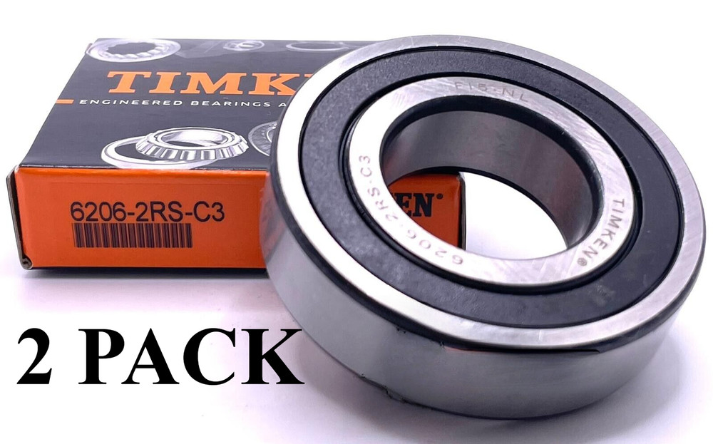 NEW (2PACK)TIMKEN 6206 2RS C3 DEEP GROOVE BALL BEARING, RUBBER SEALED 30x62x16mm