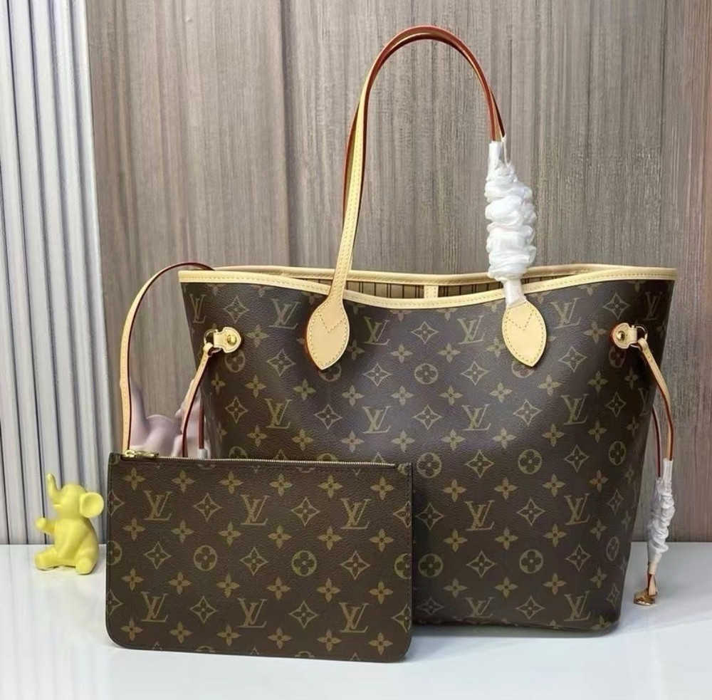 Louis Vuitton Monogram Tote Bag w/ Removable Pouch Drawstring Brown Gold