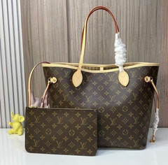 Louis Vuitton Monogram Tote Bag w/ Removable Pouch Drawstring Brown Gold