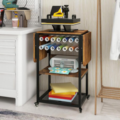 3-Tier Rolling Heat Press Table with Vinyl Holder & Folding Shelf for Crafts