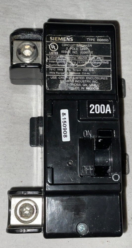 Siemens MBK200A 200 Amp 120/240 VAC 2 Pole Type EQ8695 Main Breaker ( USED )