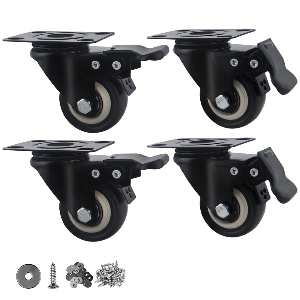 4Pcs Caster Wheels Set with Brake 2″ No Noise Locking Wheel for Furniture 800lbs