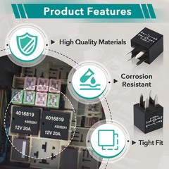 6 Pcs 4016819 Ultra Micro ISO Automotive Relay – 12VDC 20A 4-Pin SPST, Direct OE