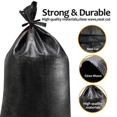 Heavy Duty Sand Bags 16×25.5 Polypropylene UV Protected Flood Control Black 50 B