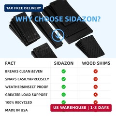 SIDAZON 16 Pack Multiple Size Slopes Black Plastic Composite Shims Leveling Wedg