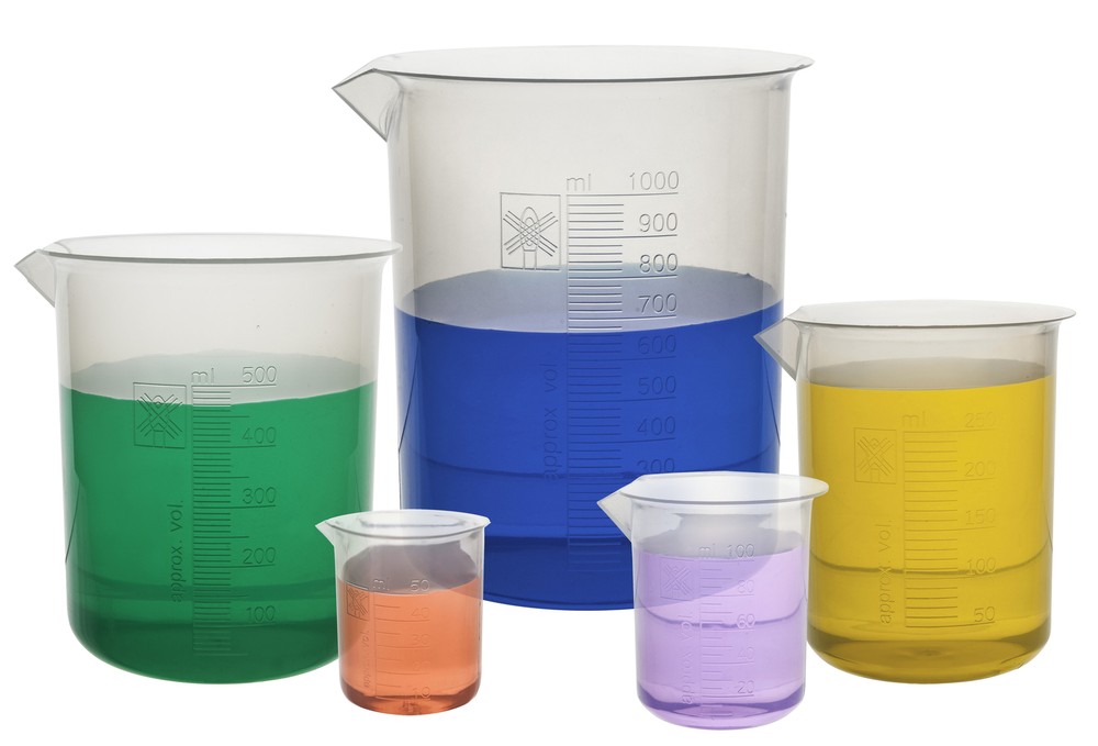 Beaker – Euro Design, Polypropylene – Set of 5 – 50, 100, 250, 500, 1000ml