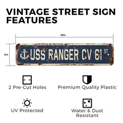 USS RANGER CV 61 Vintage Style Street Sign us navy ship veteran sailor gift