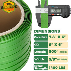 Green Polyester PET Strapping Roll 500ft 5/8 Inch 1400 lbs Self Dispensing Box