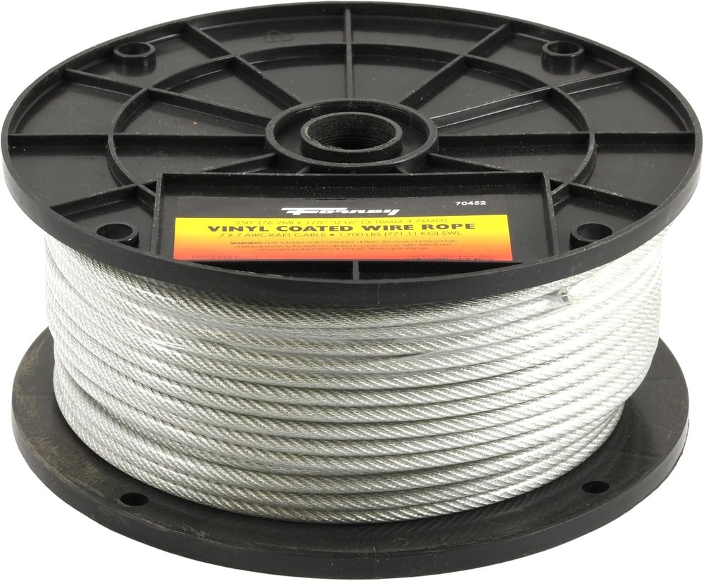 70452 1/8 to 3/16-In Vinyl Coated Galvanized Wire Rope 250-Ft
