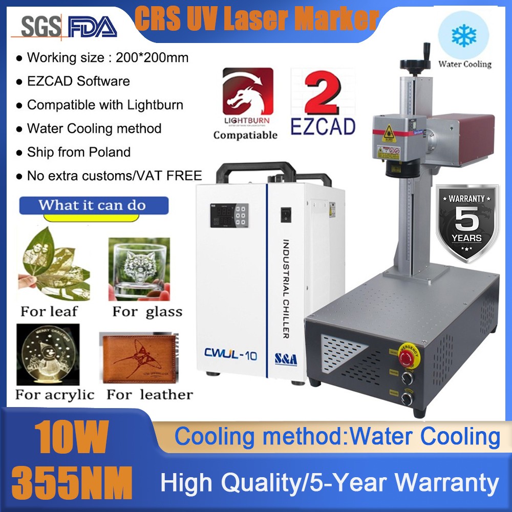 CRS 10W UV Laser Marking Machine S&A Chiller F Leather Glass Wood Acrylic Metal