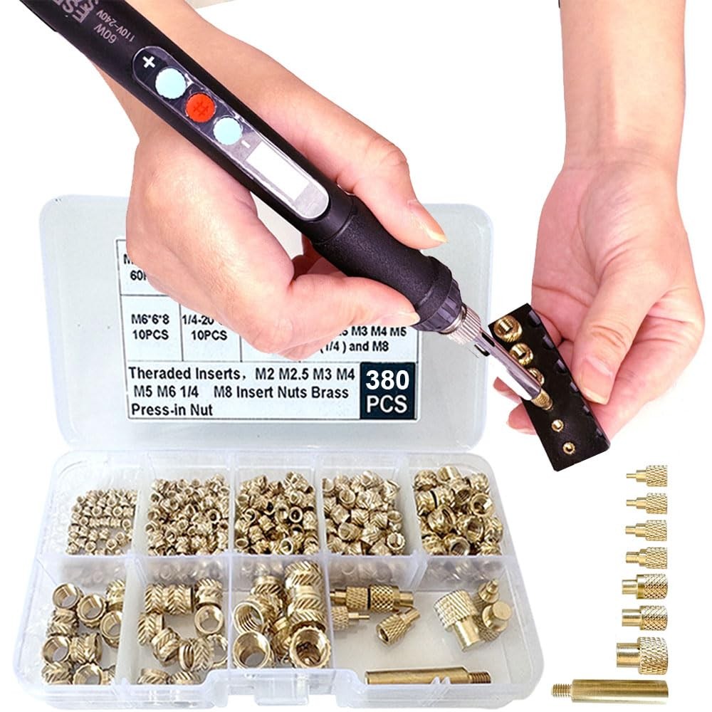3DZWMAN Heat Set Insert Tool Kit 60W Digital Soldering Iron 380 Pcs Nuts