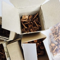 8 Pounds Vintage Copper Steel Belt Fasteners Tubular Rivets Burrs Boxes Lot Bulk
