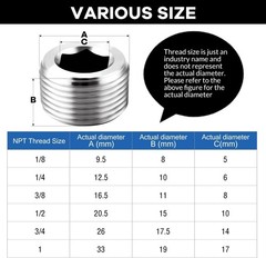 Corrosion-Resistant 304 Stainless Steel Hex Countersunk Pipe Plugs – 5 Pack