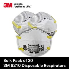 3M Personal Protective Particulate Respirator 8210, N95, Box of 20 Smoke, Dust,