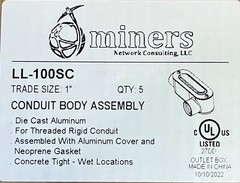 1″ Type LL Conduit Body w cover & gasket Aluminum Threaded UL listed