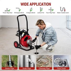 Auto Feed 75 FT x 1/2 Inch Drain Cleaner Machine 370W Portable Sewer Snake Auger