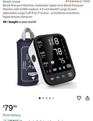 Invaxe Automatic Arm-Type Digital Blood Pressure Monitor, Large Cuff, Backlit, …