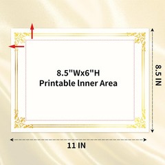 50 Sheets Certificate Paper for Printing,Gold Foil Metallic Border,8.5×11 inc…