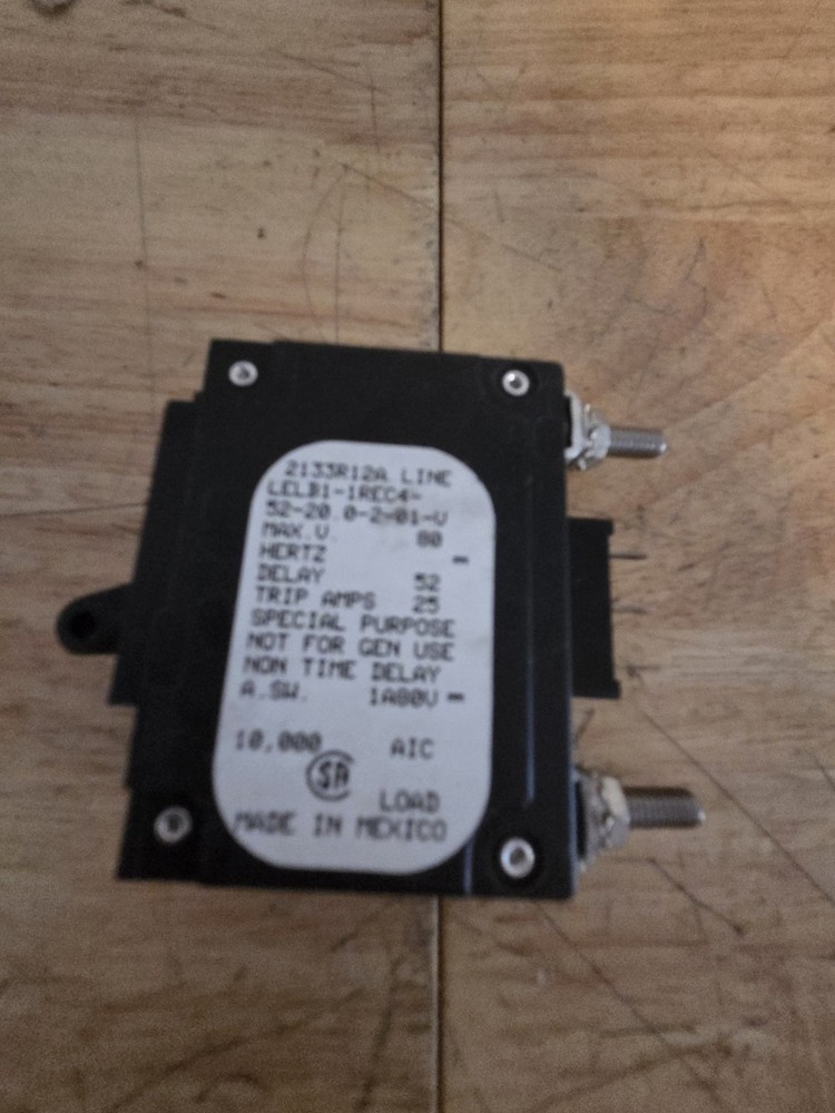 Airpax Circuit Breaker IELK1-1REC4R-52-20.0-01-V 20A 80V MAX (Qty 1)