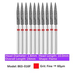 10/Pk Vakker Dental Diamond Burs Flame FG 863-016F Fine Grit Friction Grip Bur