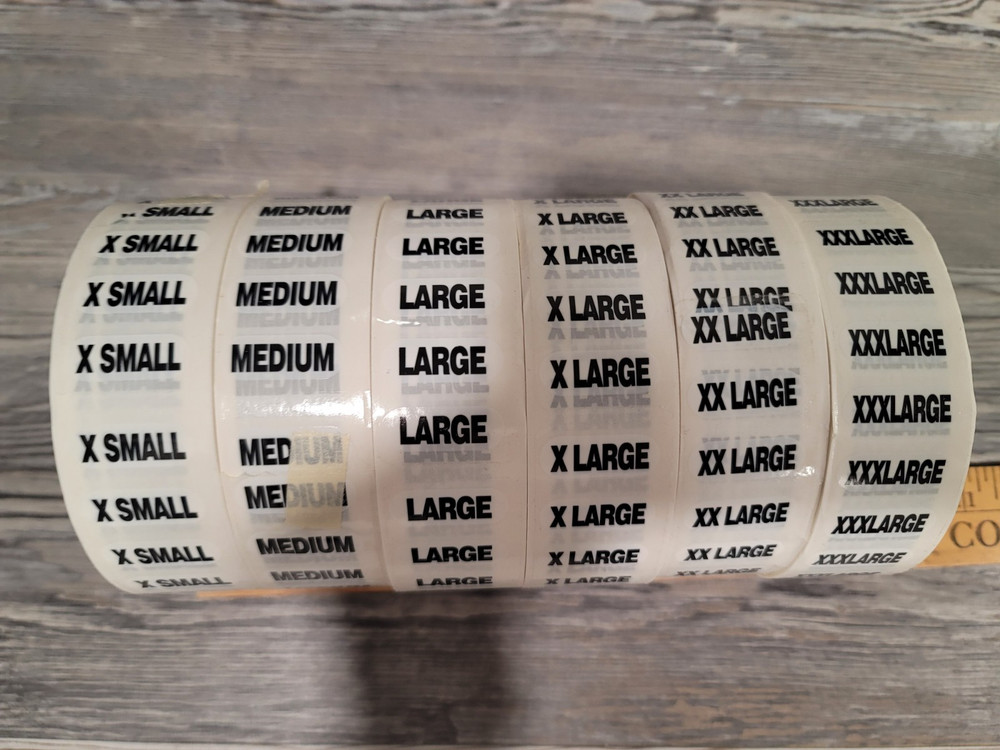 Clothe sizing labels New x-small,medium,large,xlarge,xxlarg,xxxlarge