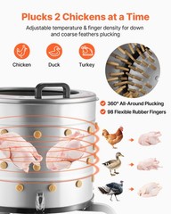 VEVOR 19.7″ Electric Chicken Plucker Machine 750W & 275RPM 114 Fingers & Wheels