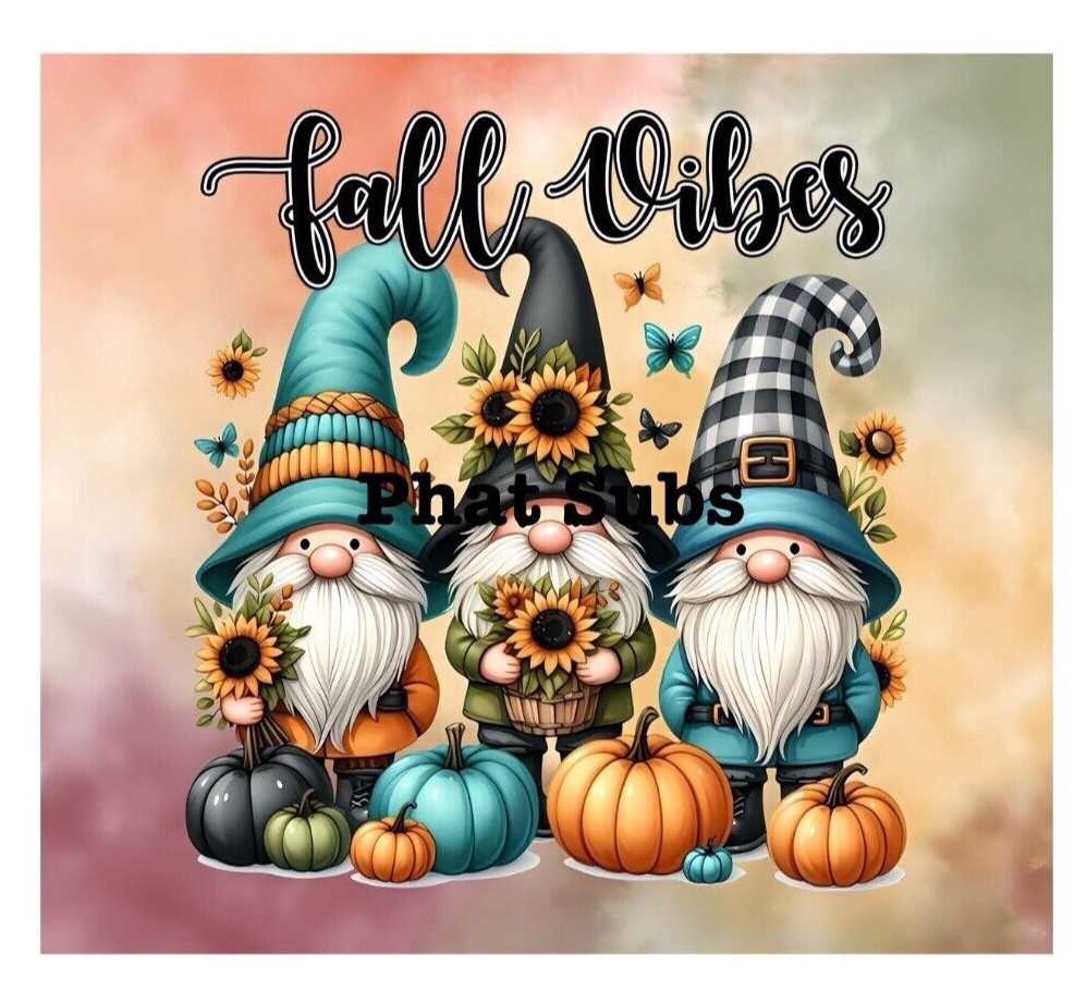 20oz Sublimation Tumbler Wrap Fall Vibes Gnomes Ready To Press Heat Transfer