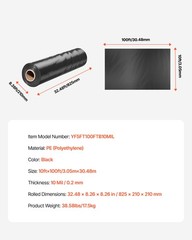 10Mil Plastic Sheeting Roll 10 x 100 FT Heavy Duty Polyethylene Black