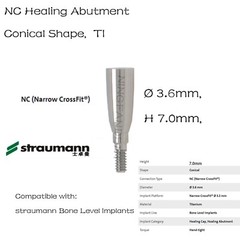 Healing Cap Abutment NC ITI Straumann BL/BLT Fits 2.0/3.5/5.0/7.0/8.0mm H Ø3.6 D