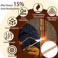 50 Sticks Brazing Rods BCuP-5 15% Silver Solder Phos Copper Flat Welding Rods…