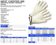WEST CHESTER 999 SELECT TOP GRAIN COWHIDE LEATHER DRIVER GLOVES 78747 QTY 12