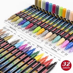 ZEYAR Acrylic Paint Pens, Water based Extra Fine Point, 32 vibrant colors, Opaqu