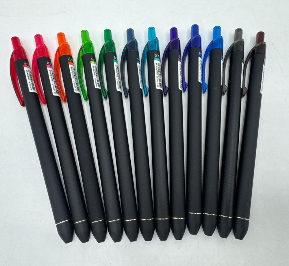Pentel EnerGel Kuro Liquid Gel Pen, (0.7mm), Medium line, Assorted Ink, 12 Pack