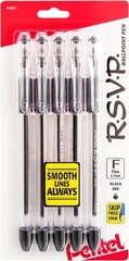RSVP Ballpoint Pen, (0.7mm), Fine Line, Black Ink, Pack of 5 (BK90PF5A)