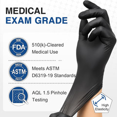Schneider Medical Nitrile Exam Gloves, 4 Mil Black Gloves Disposable Latex Free