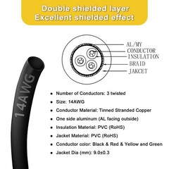Zhong Hua Jiang 14AWG 14/3 3 Core Shielded Wire CNC Wire (50FT) UL2464 Tinned