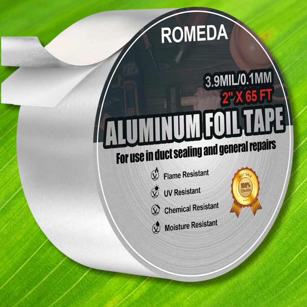 Aluminum Foil Tape 2″ x 65ft | 3.9 Mil High-Temp HVAC Tape for Ductwork & Vents