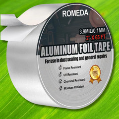 Aluminum Foil Tape 2″ x 65ft | 3.9 Mil High-Temp HVAC Tape for Ductwork & Vents