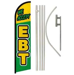 We Accept EBT Windless Full Curve Advertising Banner Flag & Pole Kit