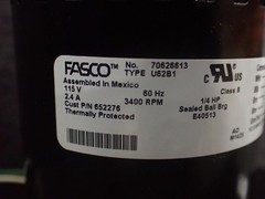 FASCO 70626613 Blower Motor Assembly, 115V, 3400 RPM, 1/4HP, No Box
