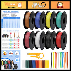 18 AWG Silicone Stranded Wire Kit – 16.5ft Each, 8 Colors, Flexible Tinned Coppe