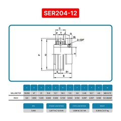 (10) SER204-12 – 3/4″ Bore – Insert Ball Bearing With Snap Ring – ER12 ER204-12