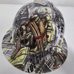 full brim hard hat custom hydro dipped IN BLUE COLLAR DIRTY HANDS CLEAN MONEY