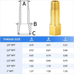 **2 Pack 1/8″ NPT Brass Long Nipple Pipe Male x Female 2″ Length**