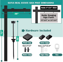 Black Real Estate Sign Post Vinyl PVC Flat Cap 6ft. (4″x 4″x 72″) Realtor Sign