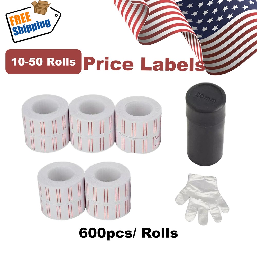 10-50 Rolls 6000pcs Up White Price Gun Labels for Mx-5500 + Free Refill Ink Roll