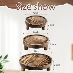Wood Display Riser Set 3 Piece Decorative Pedestal Stand 8/6/5 Inch Rustic Brown
