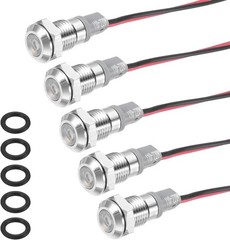 5 Pcs 8mm Nickel-Plated LED Indicator Light with 150mm Cable for 110V-220V